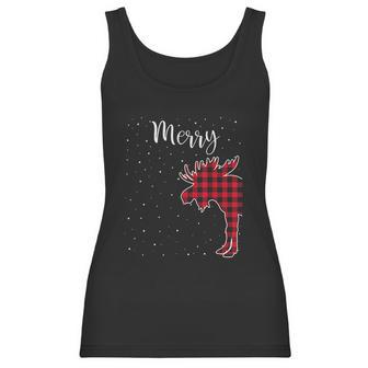 Merry Christmas Red Plaid Buffalo Moose Couples Matching Women Tank Top | Favorety