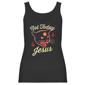 Womens Not Today Jesus Hail Satan Satanic Cat Death Metal Halloween V-Neck Women Tank Top | Favorety CA