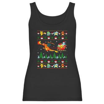 Pokemon And Dinosaur Santa Hat Christmas Women Tank Top | Favorety