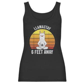 Retro Llamastay 6 Feet Away Llama Social Distancing Women Tank Top | Favorety AU