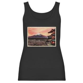 Vintage Japanese Mt Fuji Pagoda And Cherry Blossoms Women Tank Top | Favorety