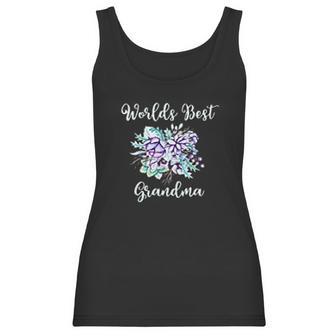 Worlds Best Grandma Gifts Purple Aqua Flower Women Tank Top | Favorety