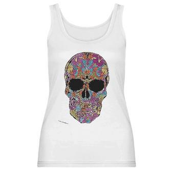 Black Flower Sugar Skull Day Of Dead Women Tank Top | Favorety