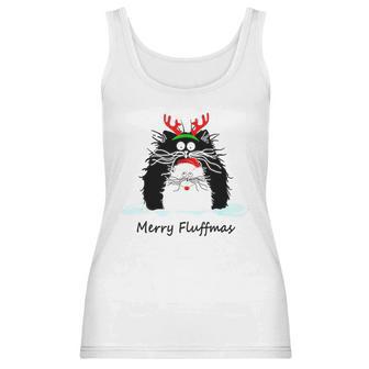 Fun Cat Merry Fluffmas Reindeer Christmas Kitten Meowlover Women Tank Top | Favorety UK