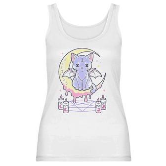 Womens Kawaii Pastel Goth Cute Creepy Black Cat V-Neck Women Tank Top | Favorety AU