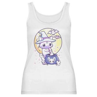 Womens Kawaii Pastel Goth Cute Creepy Witch Cat Wicca V-Neck Women Tank Top | Favorety