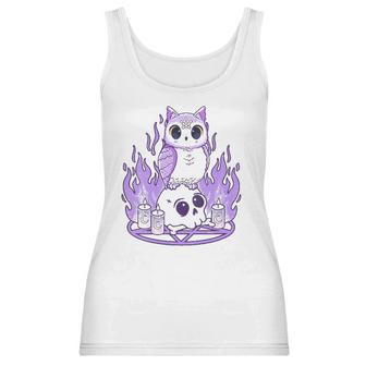 Womens Kawaii Pastel Goth I Cute Creepy Witchy Owl And Skull Women Tank Top | Favorety AU