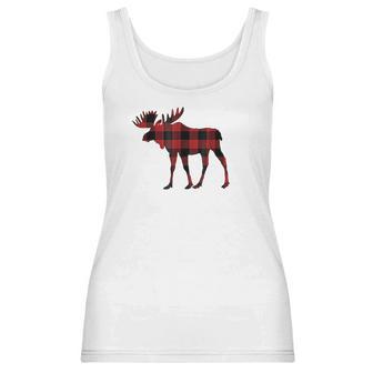 Red Black Buffalo Plaid Flannel Christmas Moose Women Tank Top | Favorety UK