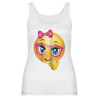 Smiling Girl Bling Face With Pink Glasses Women Emojis Women Tank Top | Favorety CA