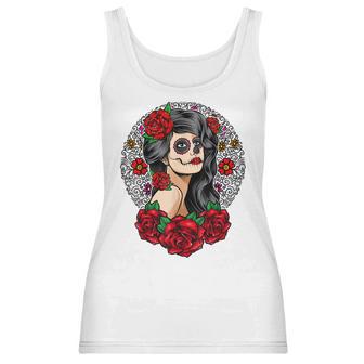 Sugar Skull Day Of The Dead Dia De Los Muertos Flowers Women Tank Top | Favorety