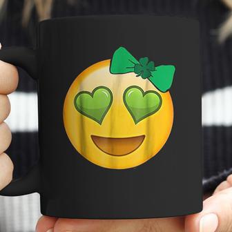 Emoji Saint Patricks Day Girls Green Heart Eyes Bow Coffee Mug | Favorety