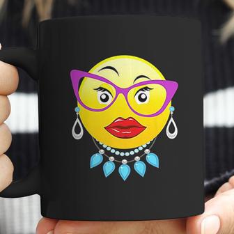 Smiling Emojis Lady Bling Face Glasses Women Coffee Mug | Favorety CA