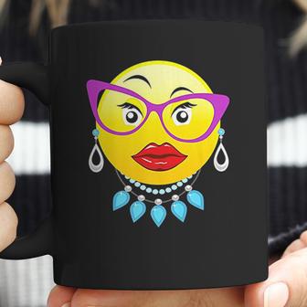 Smiling Emojis Lady Bling Face Glasses Costume Coffee Mug | Favorety