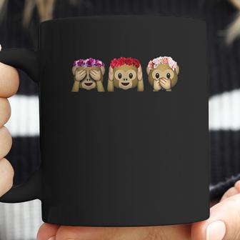 Three Emoji Monkey Flower Hear Speak See No Evil Cute Monkey Coffee Mug | Favorety UK