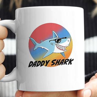 Daddy Shark With Sunglasses And Vintage Sunset Coffee Mug | Favorety UK