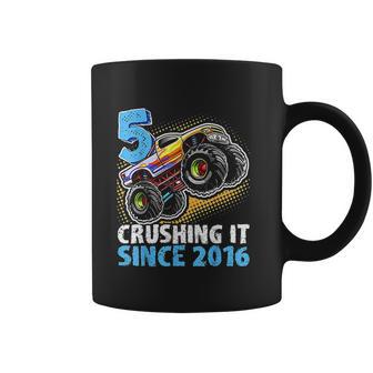 5 Crushing It Since 2016 Monster Truck 5Th Birthday Gift Boy Coffee Mug | Favorety CA