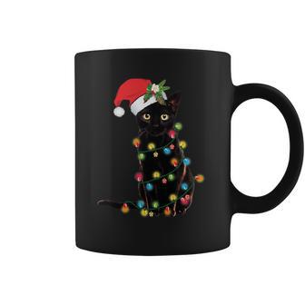 Black Santa Cat Tangled Up In Lights Christmas Santa Coffee Mug | Favorety CA