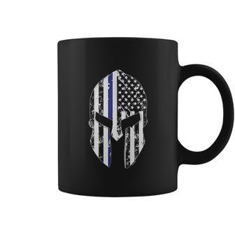 Blue Line American Flag Spartan Head Coffee Mug | Favorety CA