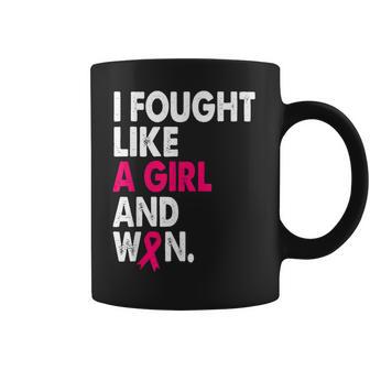 Breast Cancer Awareness I Fought Like A Girl And Won Women V2 Men Women T-Shirt Graphic Print Casual Unisex Tee Coffee Mug | Favorety DE