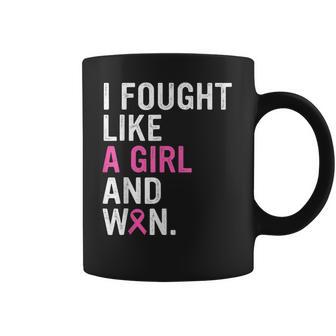 Breast Cancer Awareness I Fought Like A Girl And Won Women V3 Men Women T-Shirt Graphic Print Casual Unisex Tee Coffee Mug | Favorety