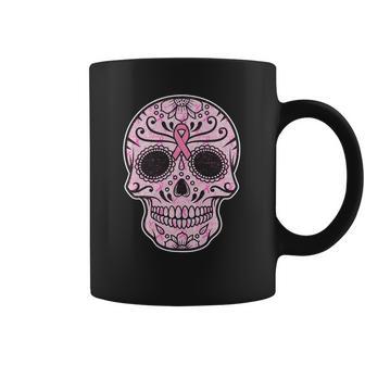 Breast Cancer Sugar Skull Day Of The Dead Dia De Los Muertos Coffee Mug | Favorety CA