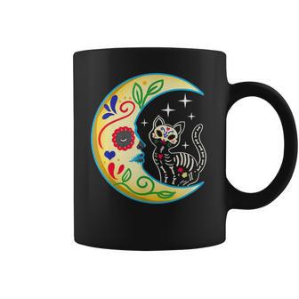 Cat & Moon Sugar Skull Dia De Los Muertos Day Of The Dead V2 Coffee Mug | Favorety AU