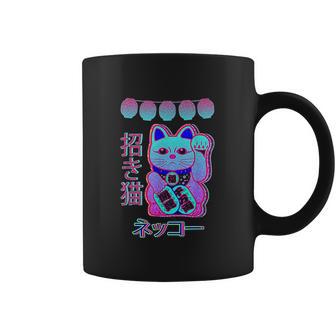 Cat Japanese Welcome Vaporwave Aesthetic Otaku | Maneki Neko Coffee Mug | Favorety AU