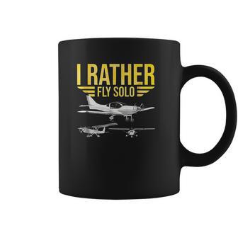 Distressed I Rather Fly Solo Funny Airplane Pilot Coffee Mug | Favorety AU