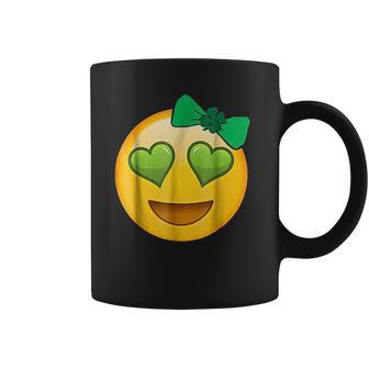 Emoji Saint Patricks Day Girls Green Heart Eyes Bow Coffee Mug | Favorety DE