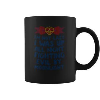 I Was Up Fighting Evil By Moonlight Heathered Coffee Mug | Favorety AU