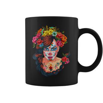 Flowers Sugar Skull Day Of The Dead Dia De Muertos Womens Coffee Mug | Favorety CA