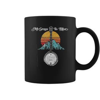 My Grass Is Blue Retro Rocky Mountain Banjo Bluegrass Coffee Mug | Favorety