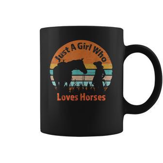 Just A Girl Who Loves Her Horse Retro Sunset Silhouette Gift Coffee Mug | Favorety DE