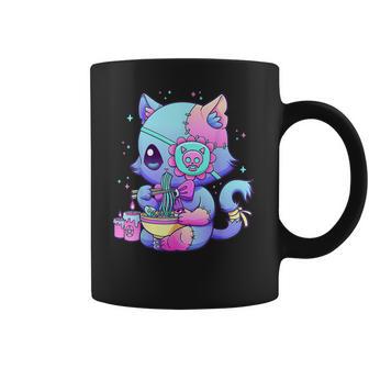 Kawaii Creepy Cat Eating Ramen Noodles Pastel Goth Aesthetic Men Women T-Shirt Graphic Print Casual Unisex Tee Coffee Mug | Favorety