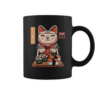 Kawaii Maneki Neko Sushi Bar Cute Sashimi Maki Roll Cat Coffee Mug | Favorety