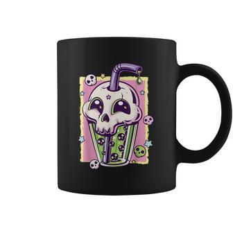 Kawaii Pastel Goth Creepy Skull Boba Bubble Tea Vaporwave Coffee Mug | Favorety