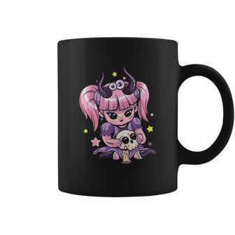 Kawaii Pastel Goth Cute Creepy Girl Skull Demon Evil Girl Coffee Mug | Favorety