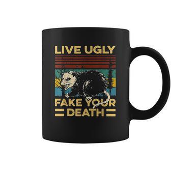 Live Ugly Fake Your Death Funny Vintage Opossum Coffee Mug | Favorety AU