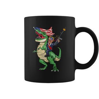 Machine Gun Trump On Rex Dinosaur With American Flag Graphic Design Printed Casual Daily Basic Coffee Mug | Favorety AU