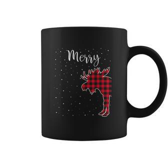 Merry Christmas Red Plaid Buffalo Moose Couples Matching Coffee Mug | Favorety AU