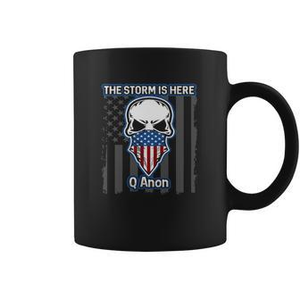 Q Anon Usa Flag Skull The Storm Is Here Coffee Mug | Favorety DE