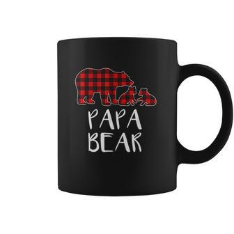 Red Plaid Papa Bear Two Cubs Matching Buffalo Pajama Xmas Coffee Mug | Favorety AU