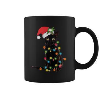 Santa Black Cat Tangled Up In Christmas Tree Lights Holiday Long Sleeve Tshirt Coffee Mug | Favorety AU