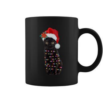 Santa Black Cat Tangled Up In Lights Christmas Santa Coffee Mug | Favorety AU