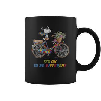 Snoopy Riding Bike It’S Ok To Be Different Autism Shirt Coffee Mug | Favorety DE