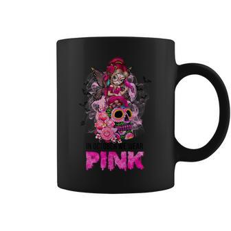 Sugar Skull Fight Breast Cancer Awareness Like A Girl Ribbon Men Women T-Shirt Graphic Print Casual Unisex Tee Coffee Mug | Favorety CA