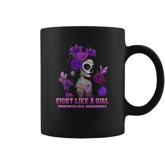 Sugar Skull Fight Like A Girl Fibromyalgia Awareness Shirt Coffee Mug | Favorety DE