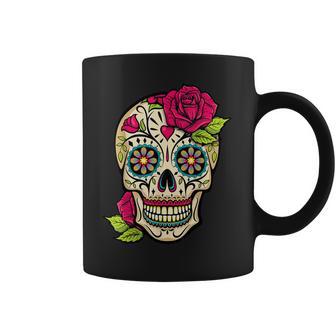 Sugar Skull Flower Crown Day Of The Dead Halloween Men Women T-Shirt Graphic Print Casual Unisex Tee Coffee Mug | Favorety CA