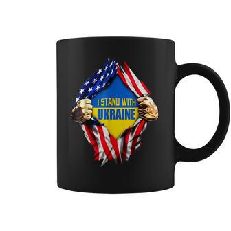 Support I Stand With Ukraine American Flag Ukrainian Flag Men Women T-Shirt Graphic Print Casual Unisex Tee Coffee Mug | Favorety