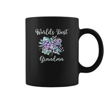 Worlds Best Grandma Gifts Purple Aqua Flower Coffee Mug | Favorety AU